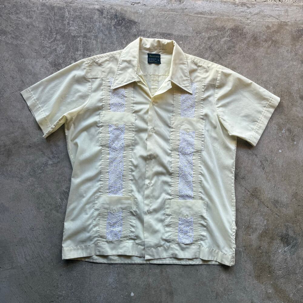 Vintage 1970s Guayabera Embroidered 4-Pocket Short Sleeve Shirt Mens Size Large - Picture 3 of 10